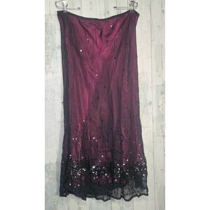 VTG 90s Y2K Mesh Overlay Hot Pink W Sequin Whimsigoth Midi Skirt Sz. M